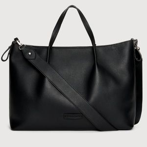 Fabiana Fillipi Black Leather Shopper with Shoulder Strap Metallic Detail Used